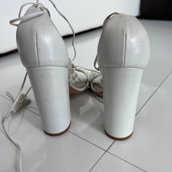 Aquazurra White Tulum Studded Fringe Lace -up Suede Sandals Size 38.5 NWOT - Picture 6 of 8